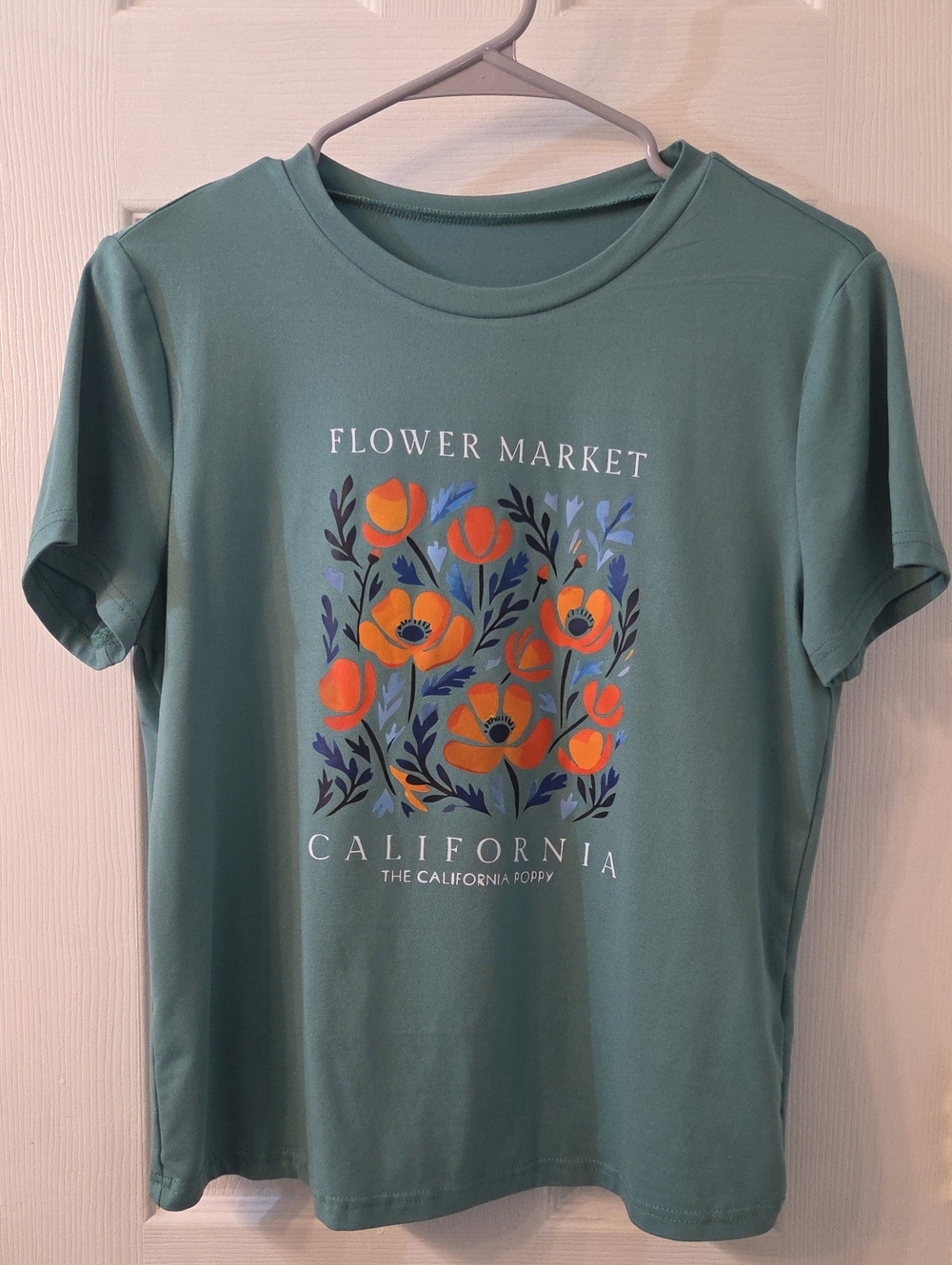 SHEIN Green Tee with Orange Floral Print
